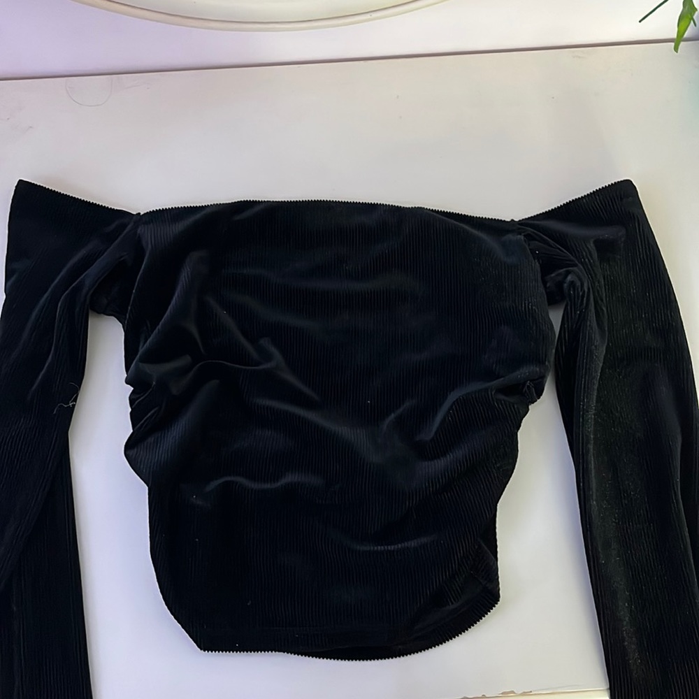 Black over the shoulder velvet top
